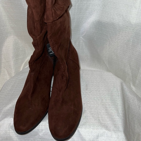 Chocolate Brown Faux Suede Tall Above Calf Boot - Picture 2 of 3